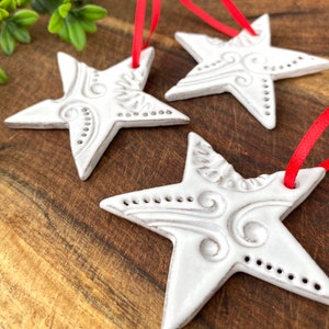 Mini Star Ornament one single White Ceramic Stoneware Pottery Christmas Ornaments image 3