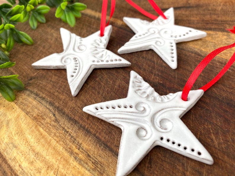 Mini Star Ornament one single White Ceramic Stoneware Pottery Christmas Ornaments image 3