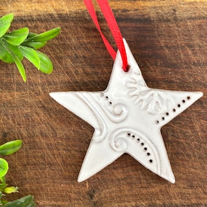 Mini Star Ornament one single White Ceramic Stoneware Pottery Christmas Ornaments image 1