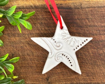 Mini Star Ornament - one - single - White - Ceramic Stoneware Pottery - Christmas Ornaments