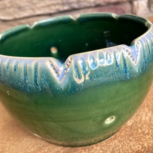 Berry Bowl in Green and Blue Ceramic Colander Stoneware Pottery image 2