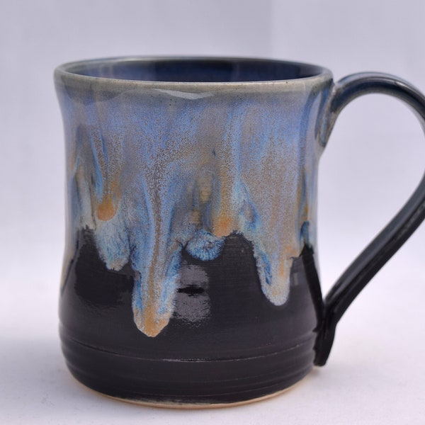 Coffee Mug in Black and Midnight Blue - Ceramic Stoneware Pottery