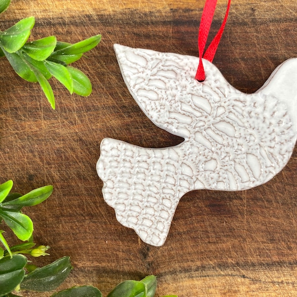 Mini Dove Ornament - White - Ceramic Stoneware Pottery - Christmas Ornaments