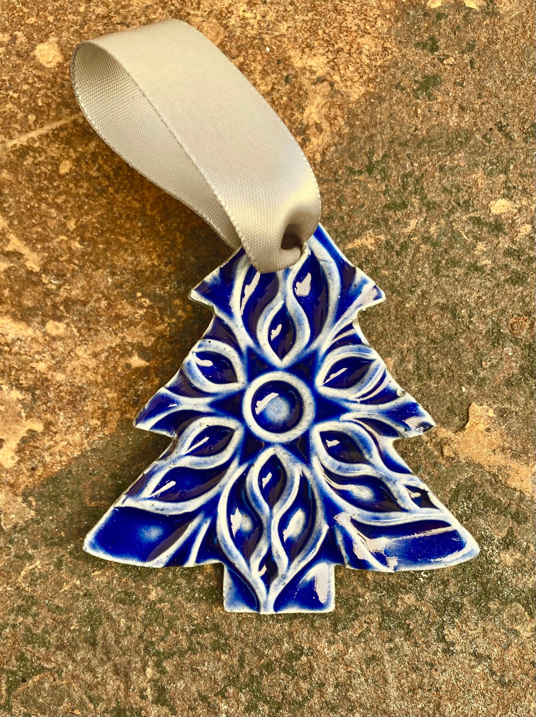 Mini Tree Ornament Royal Blueceramic Stoneware Pottery Etsy
