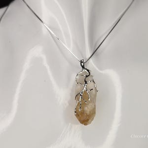 Handmade Raw Citrine Pendant Necklace: 925 Sterling Silver Adjustable Chain
