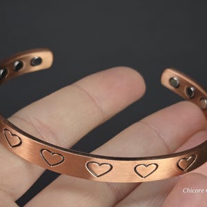 Solid Copper Adjustable Magnetic Bracelet, Heart Engraved Copper Magnetic Bracelet, Copper Bracelet for Her