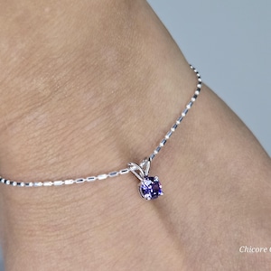 925 Sterling Silver Adjustable Bracelet with Cubic Zirconia, Purple Cubic Zirconia, Silver Bracelet