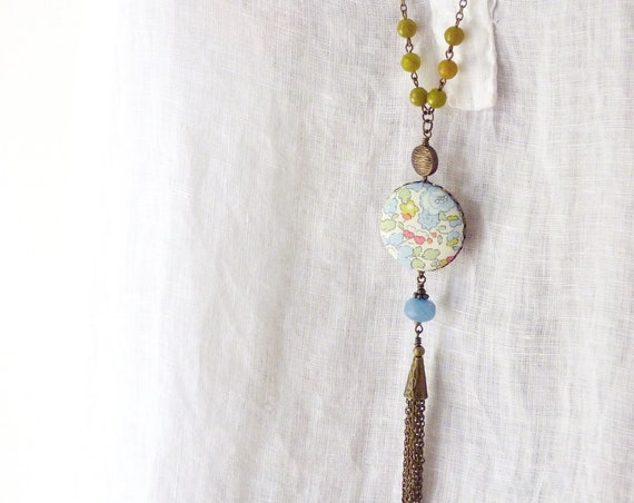 Liberty necklace, Tassel necklace, Long boho necklace, Liberty jewelry, Long tassel necklace, Free shipping Canada, Pastel necklace