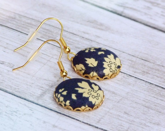 Liberty earrings, Navy earrings, Fall earrings, Flower earrings, Liberty jewelry, Fall jewelry, Gift under 30, Autumn trends, Blue earrings