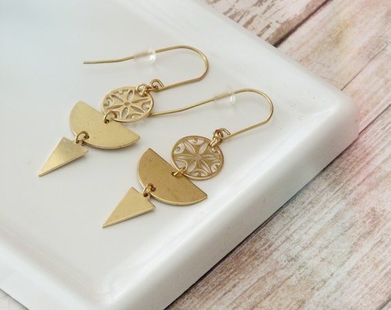 Dangle earrings, Trendy earrings, Modern earrings, Golden jewelry, Boho chic earrings, Brass earrings, Modern jewelry, Holiday gifts