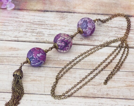 Liberty necklace, Tassel necklace, Long boho necklace, Liberty jewelry, Fall jewelry, Liberty necklace, Free shipping, Purple necklace