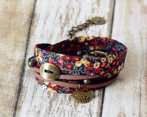 Liberty bracelet, Wrap bracelet, Double wrap bracelet, Cuff bracelet, Liberty jewelry, Colorful bracelet, Boho bracelet, Vegan jewelry