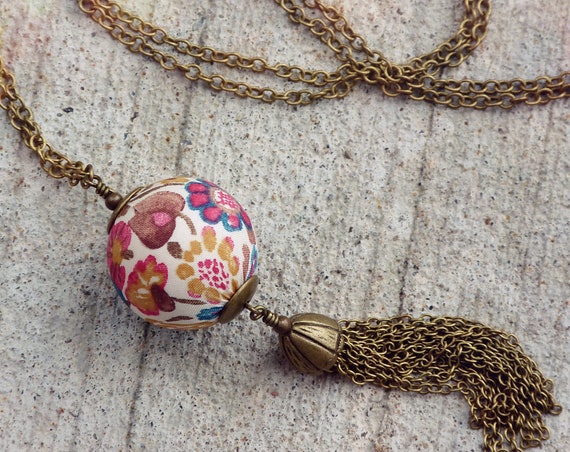 Liberty necklace, Tassel necklace, Boho necklace, Boho chic, Pendant necklace, Boho jewelry, Fall colors necklace, Liberty jewelry,