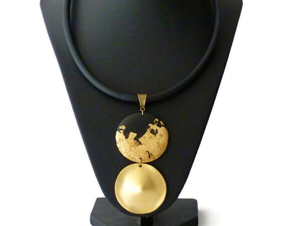 Hand painted necklace, Statement necklace, Black and gold necklace, Jewelry art, Short statement necklace, Black and gold jewelry, Boho chic