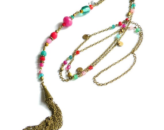 Colorful tassel necklace, Long tassel necklace, Boho necklace, Boho style jewelry, Colorful boho necklace, Jewelry on sale, Necklace on sale