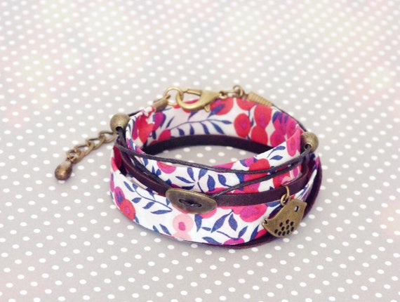 Liberty bracelet,Wrap bracelet,Double wrap bracelet,Cuff bracelet,Liberty jewelry,Red bracelet,Boho bracelet,Cadeau pour elle,