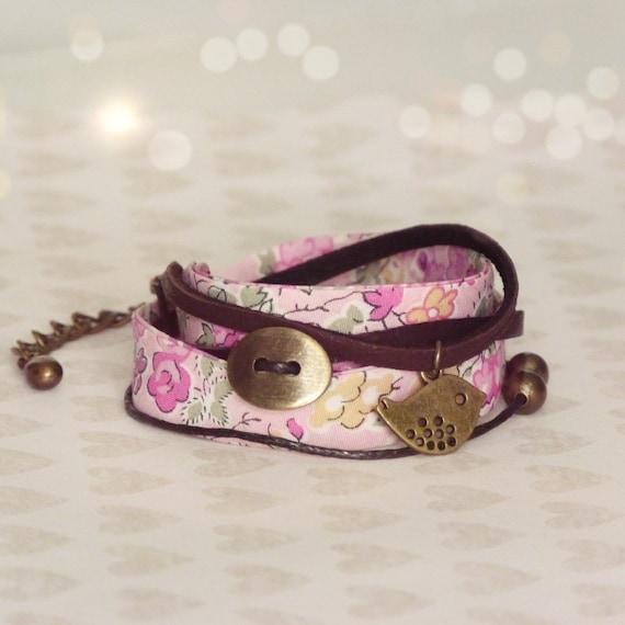 Liberty bracelet, Wrap bracelet, Double wrap bracelet, Free shipping, Cuff bracelet, Liberty jewelry, Colorful bracelet, Pink bracelet