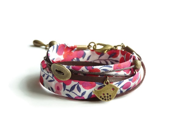 Liberty bracelet,Wrap bracelet,Double wrap bracelet,Cuff bracelet,Liberty jewelry,Red bracelet,Boho bracelet,Cadeau pour elle,