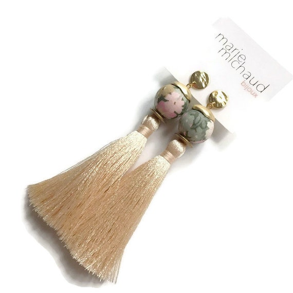 Tassel earrings, Long earrings, Silk tassel earrings, Luxurious earrings, Statement earrings, Boho chic earrings, Jewelry on sale, On sale