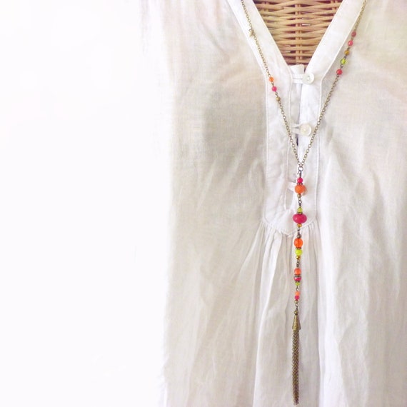 Colorful tassel necklace, Long tassel necklace, Boho necklace, Boho style jewelry, Colorful boho necklace, Bohemian necklace,