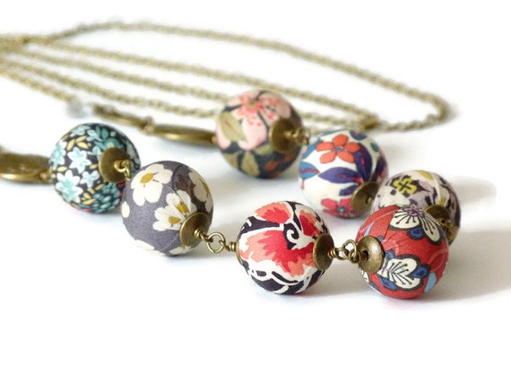 Liberty necklace, Boho necklace, Multicolor necklace, Textile beads, Textile jewelry, Mix prints necklace, Boho chic jewelry, Liberty prints