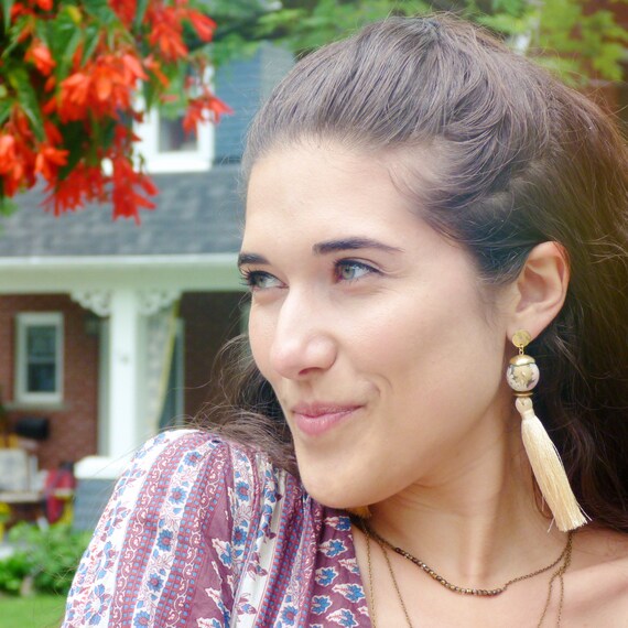 Tassel earrings, Long earrings, Silk tassel earrings, Luxurious earrings, Statement earrings, Boho chic earrings, Summer earrings, Summer