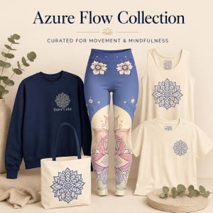 Azure Flow collection yoga leggings women yoga tank top women wellness sweatshirt yoga tote bag wellness apparel boutique activewear premium activewear yoga outfit women mindful activewear meditation apparel yoga lover wellness lover mindful living self care lifestyle spiritual woman yoga gift for her wellness gift mindfulness gift thoughtful gift for her coordinated wellness collection