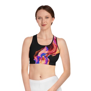 Vibrant Abstract Print Sports Bra: Moisture-Wicking Activewear