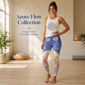 Azure Flow yoga leggings women floral activewear pilates leggings wellness activewear yoga pants women mindful activewear wellness gift for women