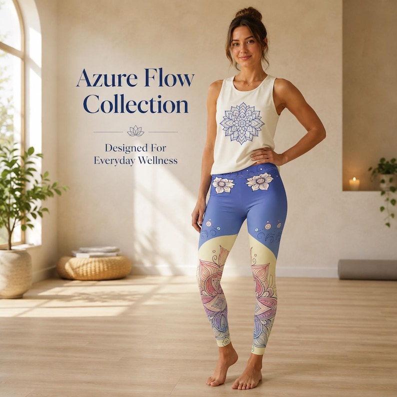 Azure Flow yoga leggings women floral activewear pilates leggings wellness activewear yoga pants women mindful activewear wellness gift for women