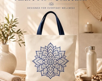 Azure Lotus Mandala Wellness Tote Bag | Mindfulness Carryall | Self Care Gift for Women, Yoga and Meditation Lovers