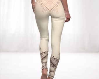 Lotus Flower Leggings - Yoga Pants with Floral Lotus Print