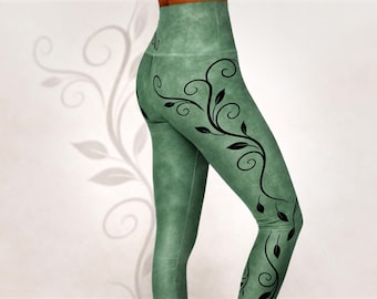 Leggings fluidos verde salvia, cintura alta, corte ajustado, ropa deportiva elástica para mujer, pantalones para movimiento consciente.