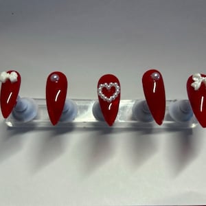 Red press-on nails / coquette / handmade press ons / salon quality nails / 3D / custom press on nails / Y2K / gel nails / glue on nails