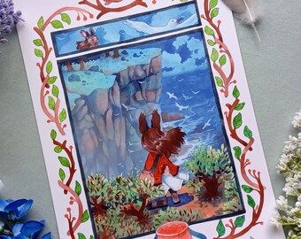 The Cliffs of Seagull Rock - Seagulls and Seascapes - Traditional Watercolor Painting - A4 Matte Print