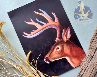 Young Lord of the Forest - Deer Portrait Painting - Traditional Acrylic Painting - A4 Matte Print