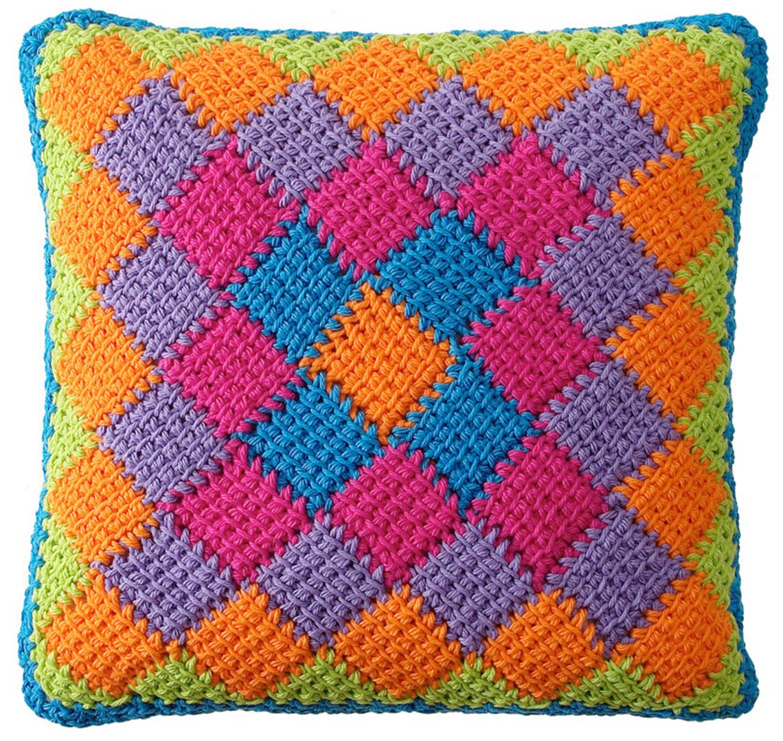 Easy Entrelac Tunisian Crochet Pillows Pdf Pattern Etsy