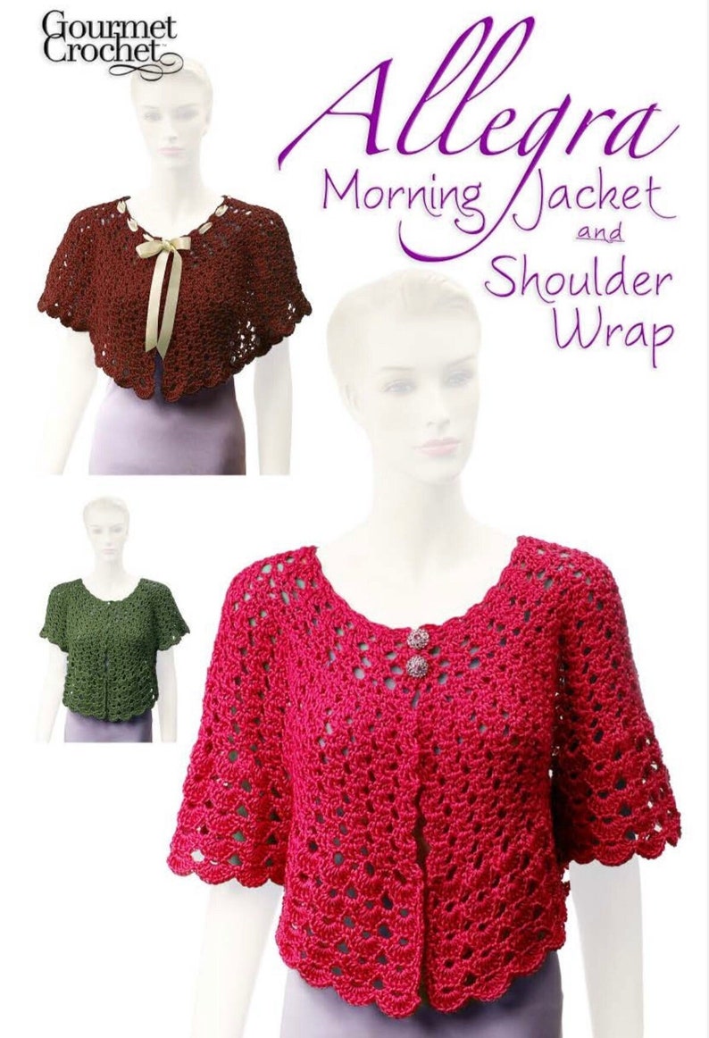 Allegra Morning Jacket crochet pattern pdf sweater bed jacket shoulder wrap size S-5X pdf download image 1