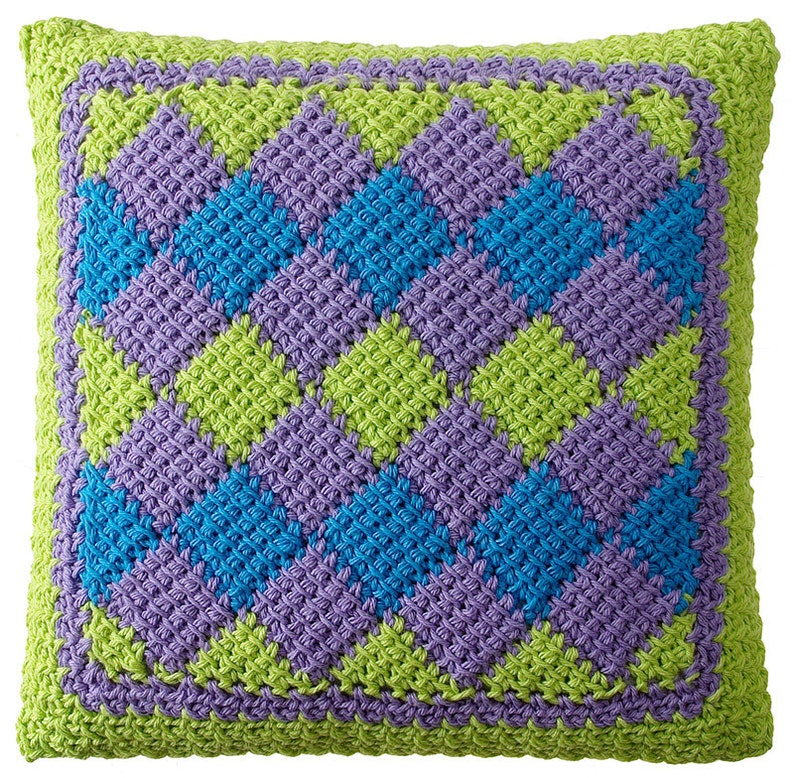 Easy Entrelac Tunisian Crochet Pillows pdf Pattern image 2