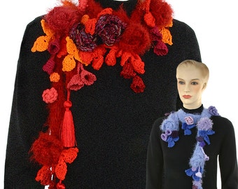 Crochet Pattern Floribunda Freeform Flower Floral Leaves Scarf pdf