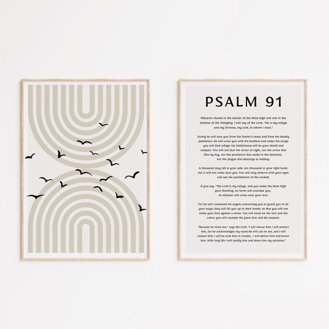 Psalm 91 Bible Verse Wall Art Minimalist Boho Christian Modern ...