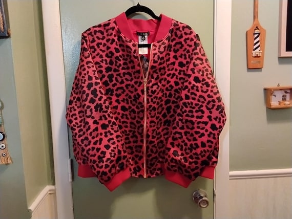 Iman red leopard print reversible bomber jacket for women