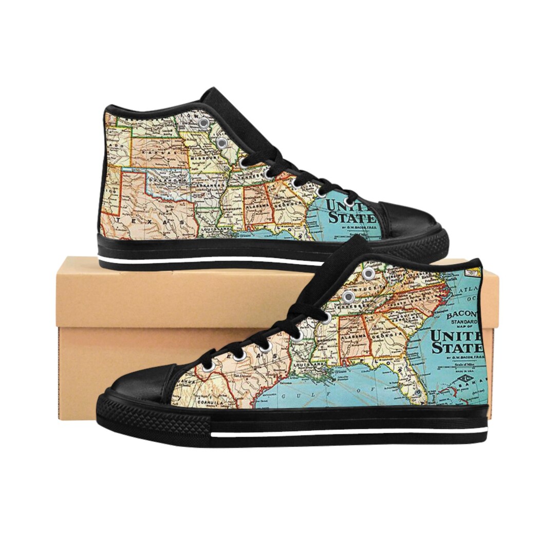 Map of American High Top Sneakers Fifty States of America Sneakers for ...