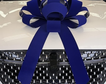 QUARKZMAN 2Pcs 30cm Gros Noeud Cadeau Décoration Voiture Mariage Ruban Blanc Nœuds Métallique avec Bordure Dorée pour Cadeaux de Mariage, Emballage Cadeau de Noël