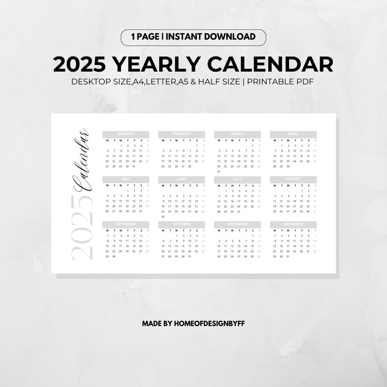 2025 Calendar Printable Calendar PDF Calendar PNG Calendar Multiple Sizes for Desktop Tablet and