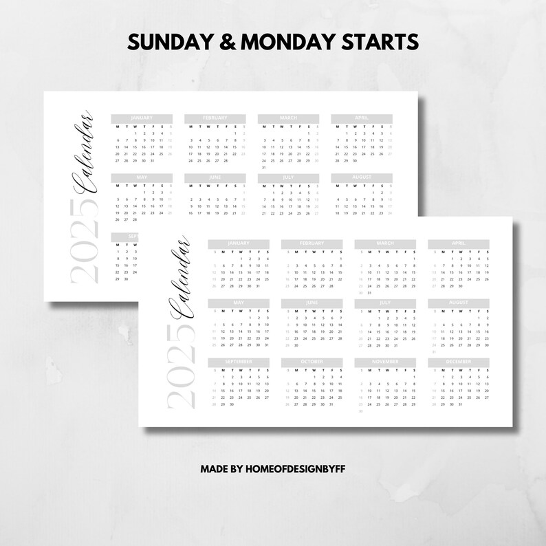 2025 Calendar Printable Calendar PDF Calendar PNG Calendar Multiple Sizes for Desktop Tablet and