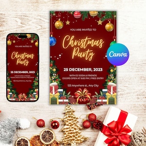 Bewerkbare uitnodiging kerstfeest | Afdrukbare kaart | Digitale download | Makkelijk | Milieuvriendelijk | Sjabloon direct downloaden