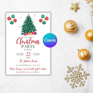 Bewerkbare uitnodiging kerstfeest | Afdrukbare kaart | Digitale download | Makkelijk | Milieuvriendelijk | Sjabloon direct downloaden