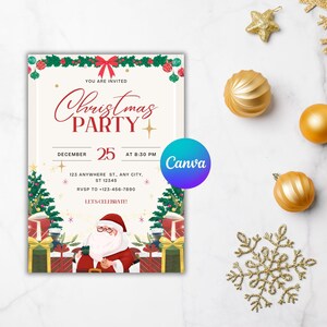Bewerkbare uitnodiging kerstfeest | Afdrukbare kaart | Digitale download | Makkelijk | Milieuvriendelijk | Sjabloon direct downloaden