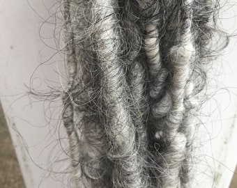 Natural--Handspun Shaggy Icelandic Wool Art Yarn in Undyed Black White Silver by KnoxFarmFiber for Knitting Weaving Embellishment